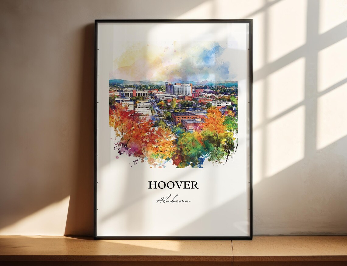 Hoover Alabama City Skyline Autumn Trees Cityscape Watercolor Poster - Image 6