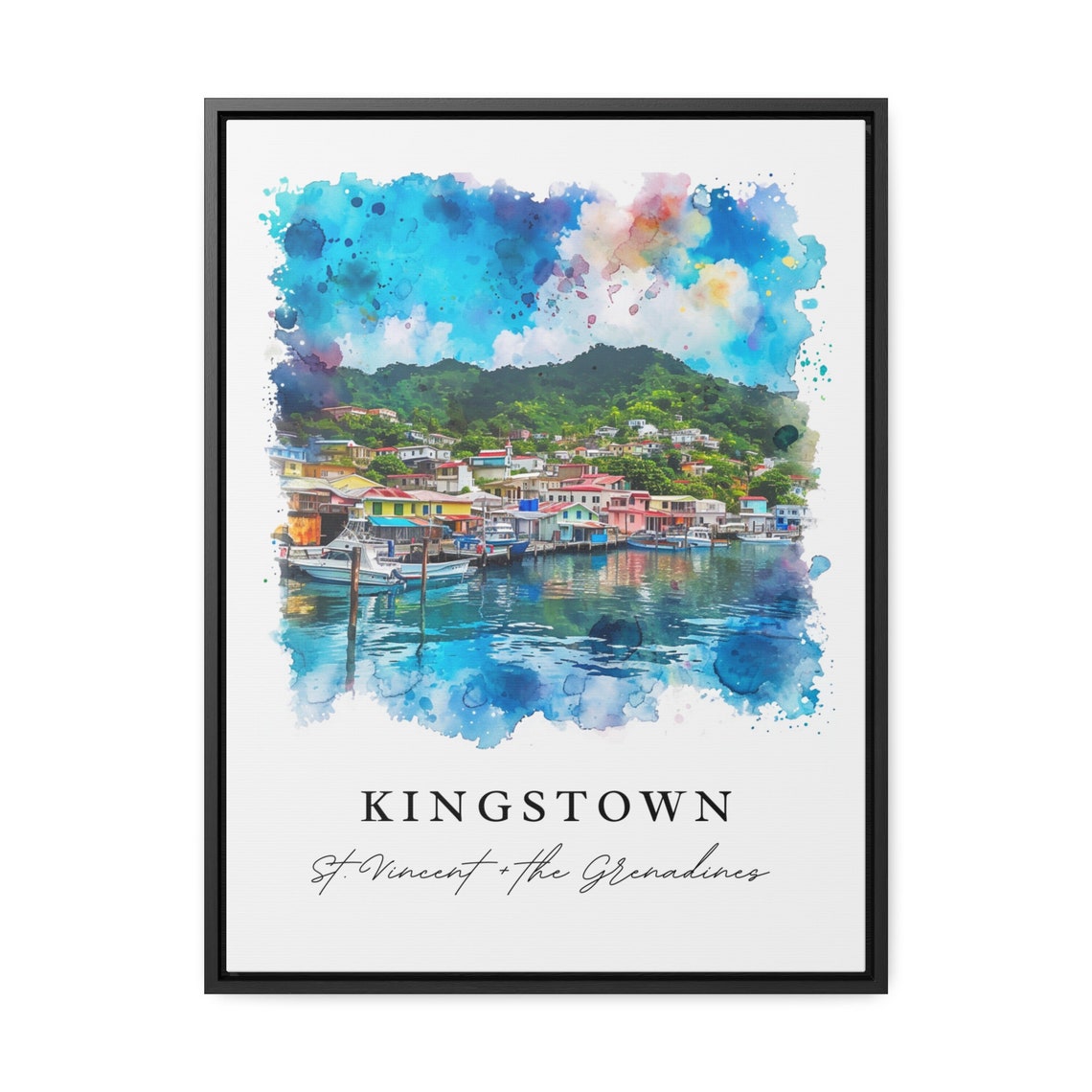 Kingstown Saint Vincent Harbor Caribbean Watercolor Travel Poster - Image 3