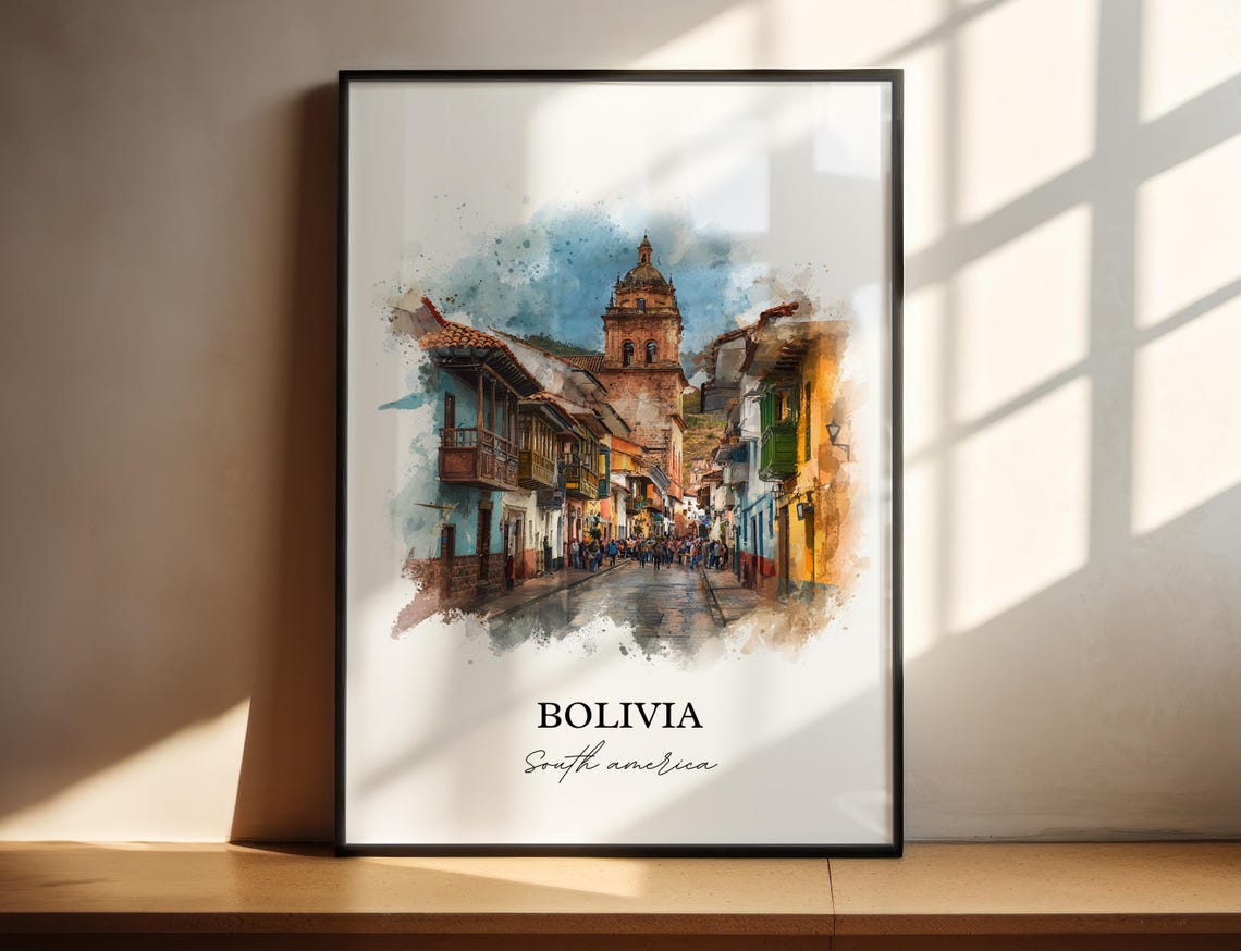 Bolivia Wall Art Print Watercolor Country Gift Travel Poster Housewarming