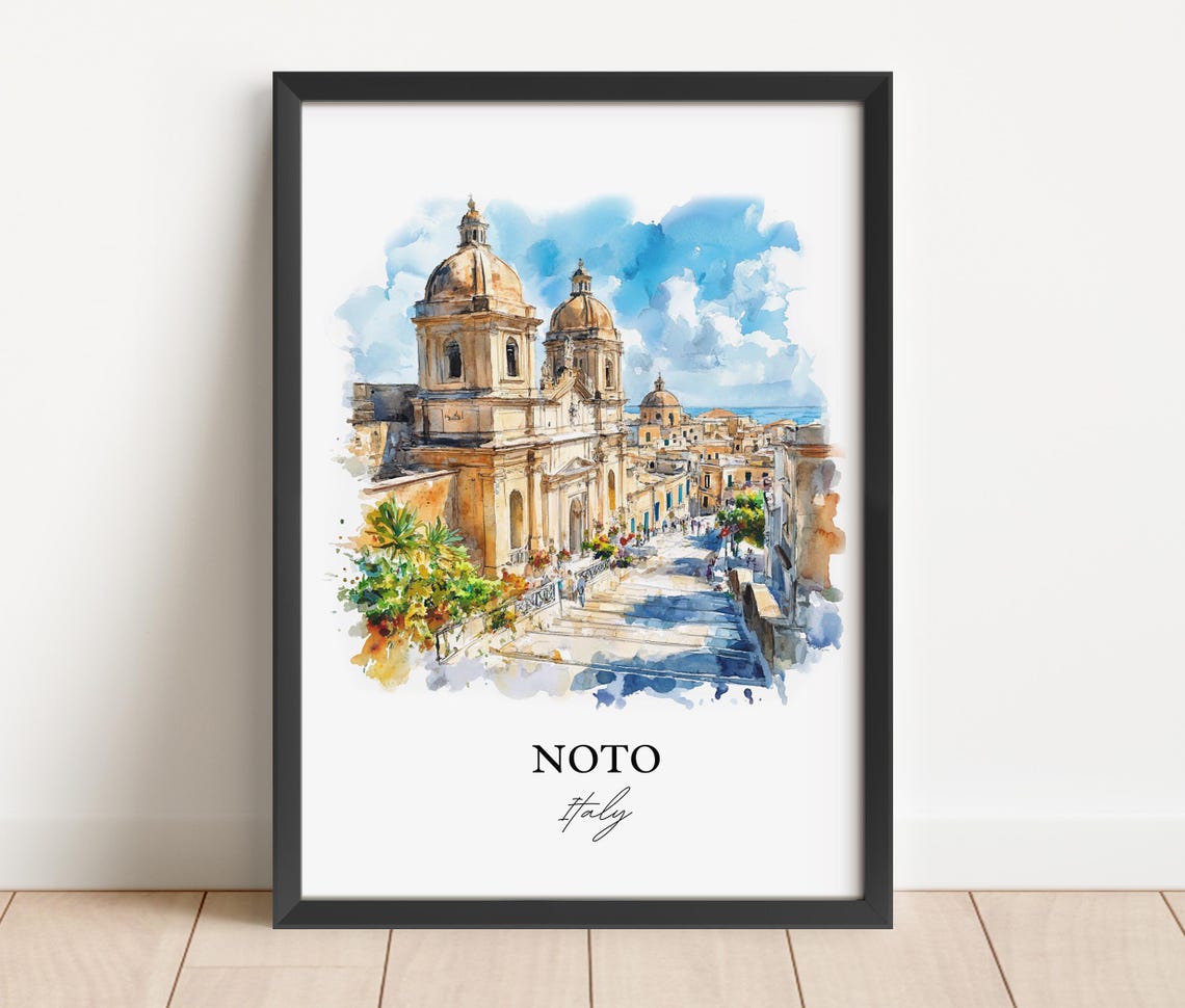 Noto Sicily Baroque Cathedral Twin Domes Italy Travel Poster - Image 2