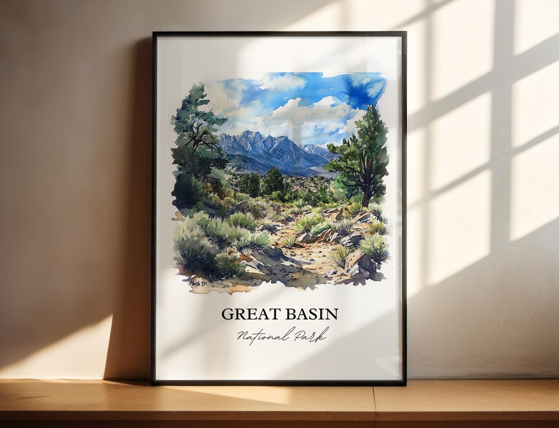 Great Basin National Park Nevada Watercolor Alpine Peak Juniper Scene Poster