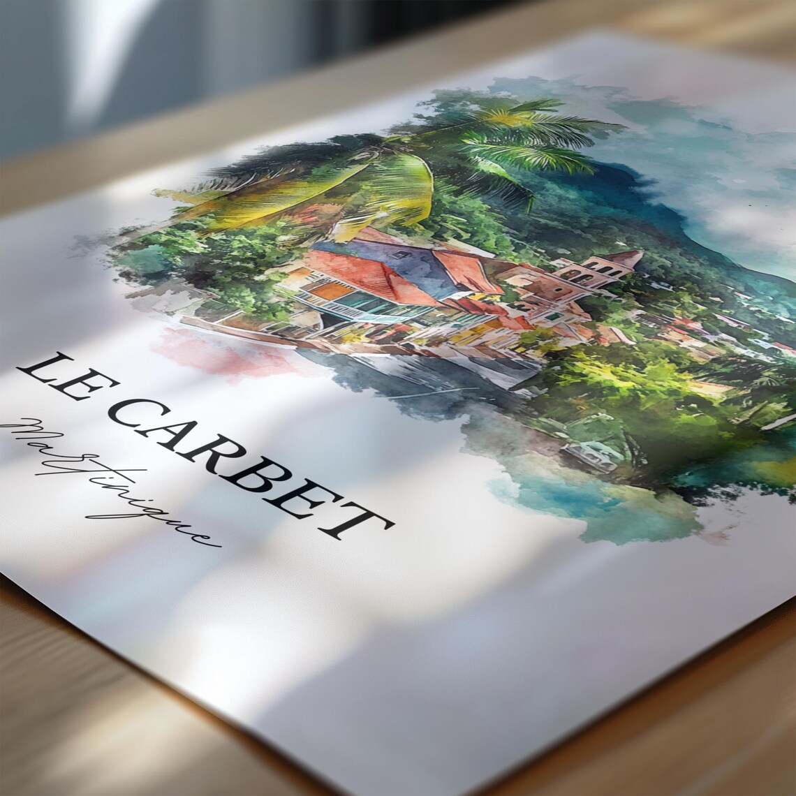 Le Carbet Martinique Tropical Church Palm Coast Watercolor Poster - Image 6