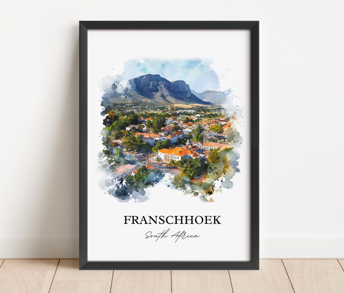 Franschhoek South Africa Mountain Valley Town Watercolor Poster - Image 4