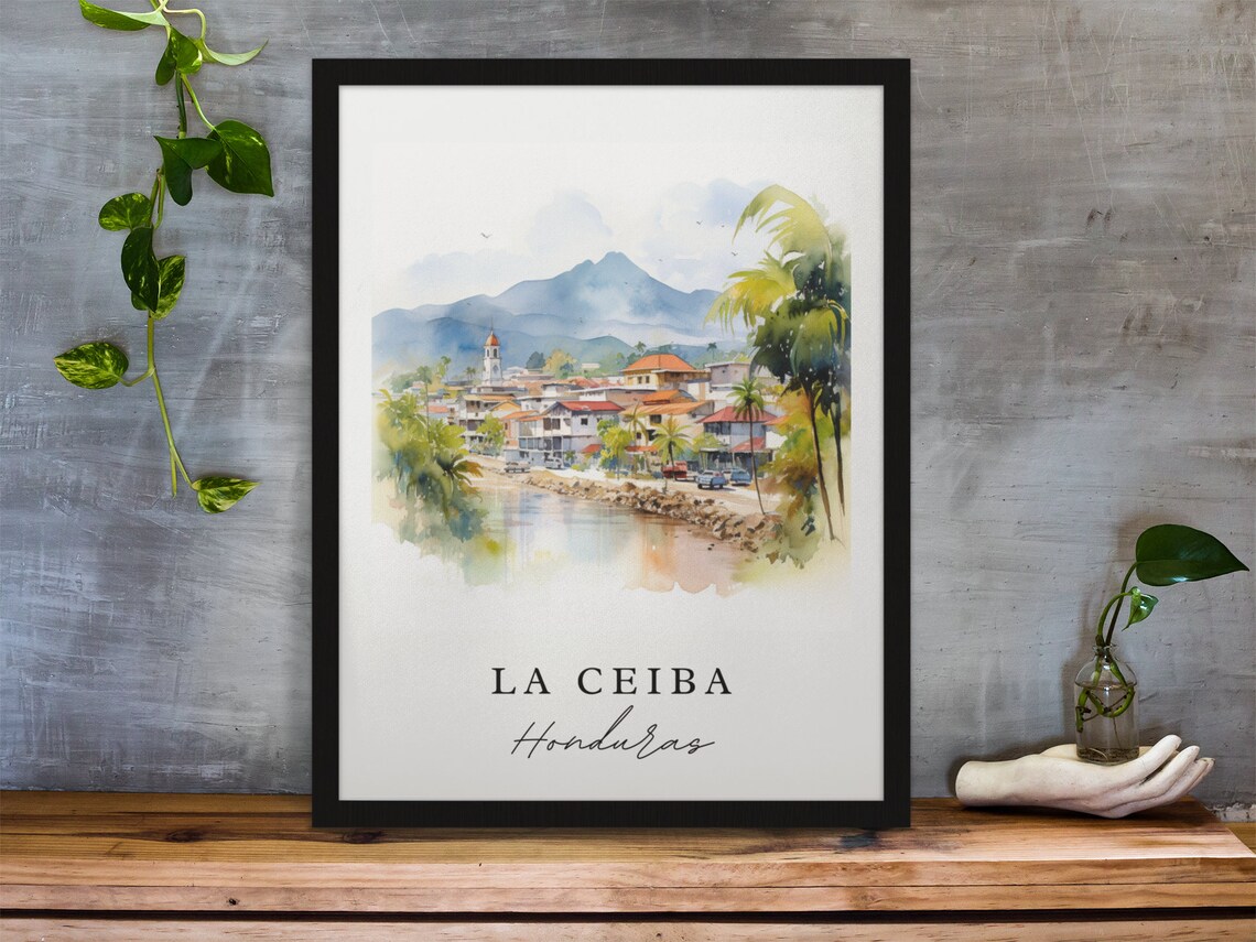 La Ceiba Honduras Coastal Town Beach Watercolor Travel Poster