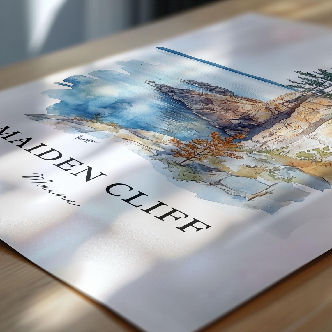Maiden Cliff Maine Coastal Rock Cliff Shoreline Watercolor Poster - Image 6