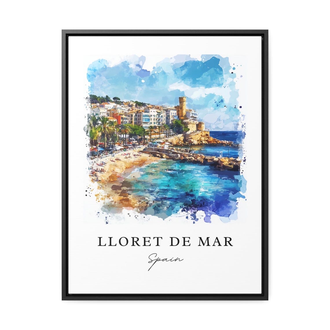 Lloret de Mar Spain Beach and Castle Coast Watercolor Poster - Image 3