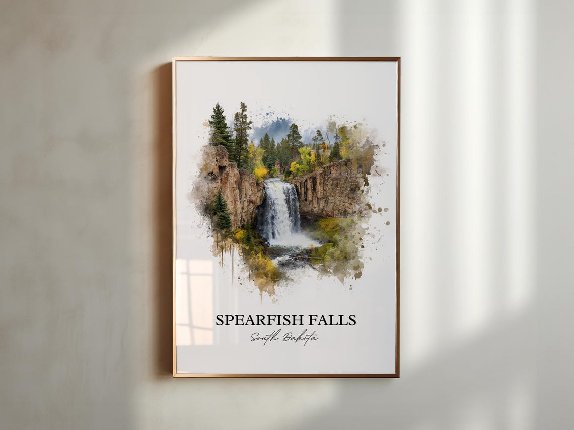 Spearfish Falls South Dakota Canyon Ledge Waterfall Watercolor Poster - Image 3