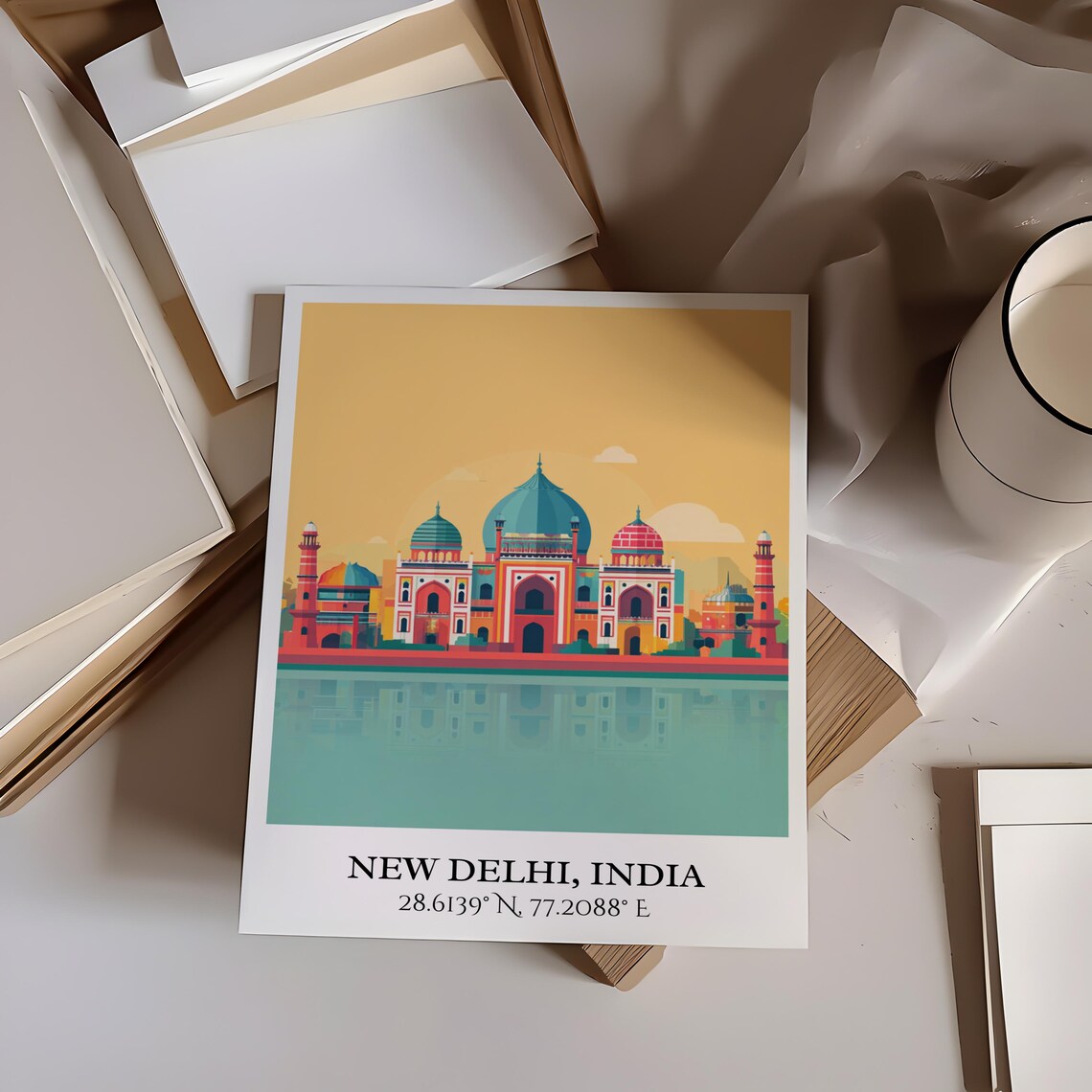 New Delhi India Mughal Domed Tombs Reflection Retro Travel Poster - Image 3