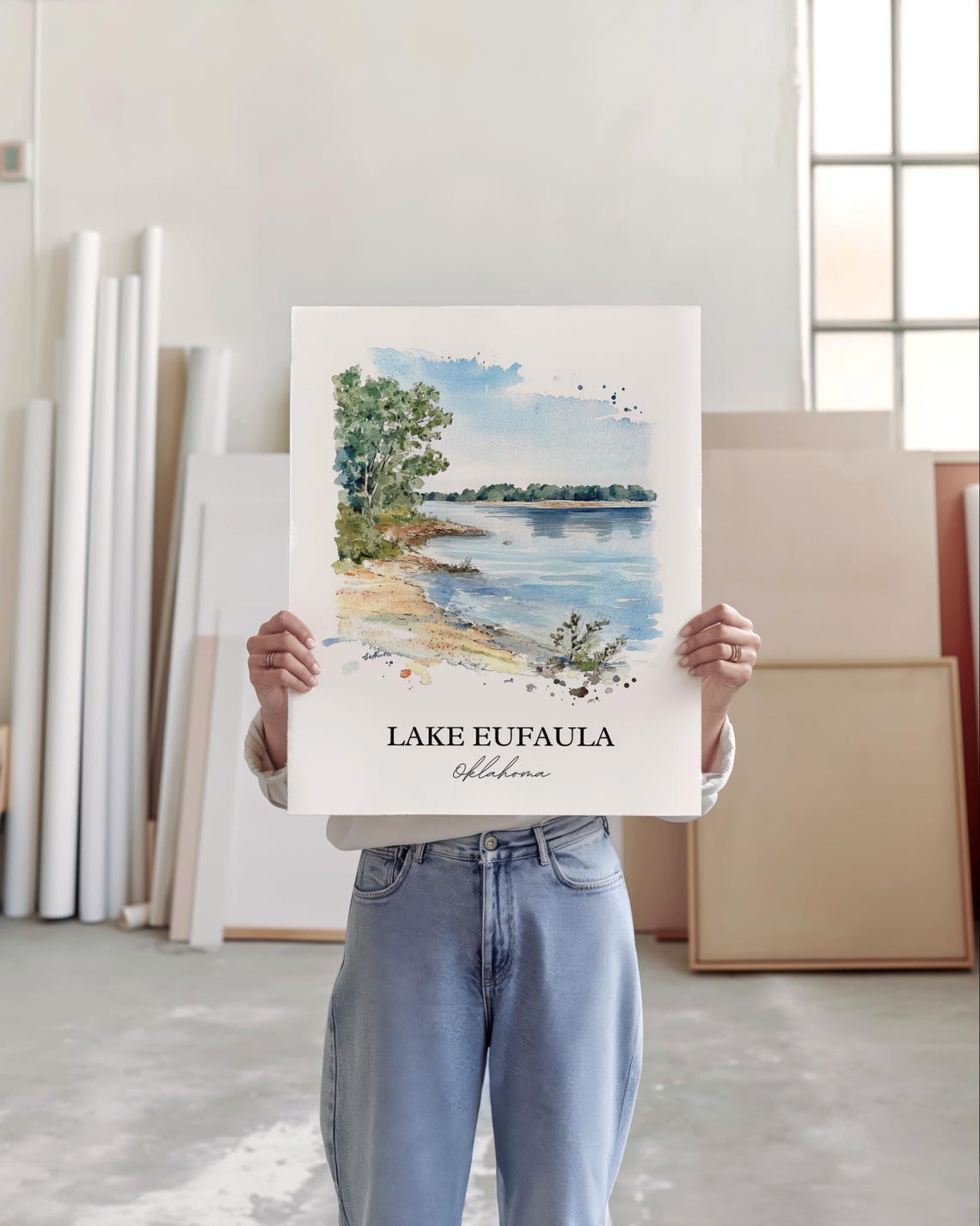 Lake Eufaula Oklahoma Quiet Sandy Shoreline Cove Watercolor Poster - Image 4