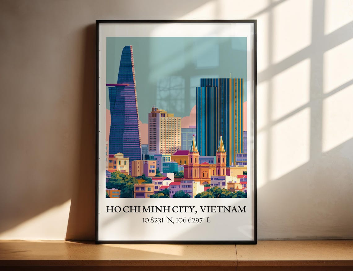 Ho Chi Minh City Vietnam Skyline Cathedral Spires Travel Art Poster