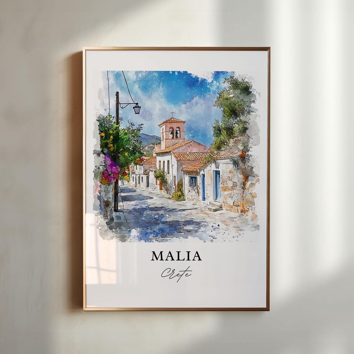 Malia Crete Watercolor Travel Poster, Greece