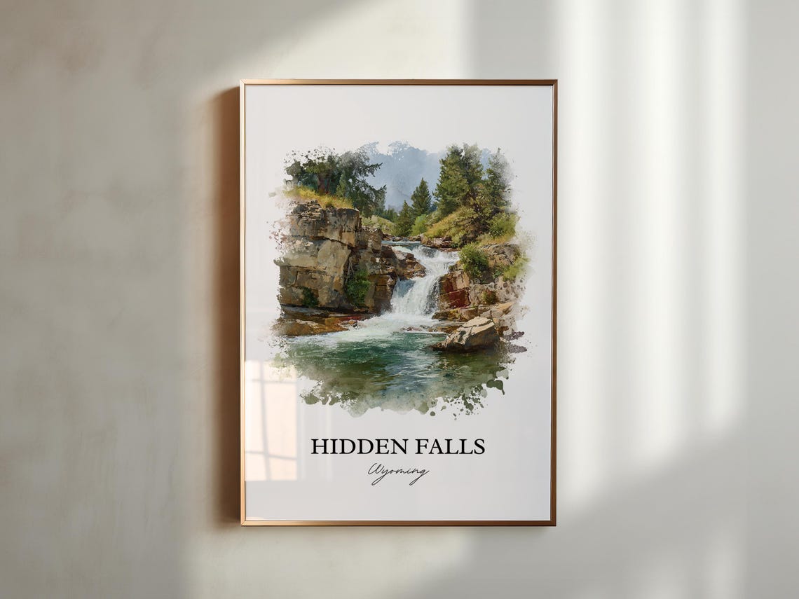 Hidden Falls Wyoming Emerald Pool Pine Forest Watercolor Poster - Image 5