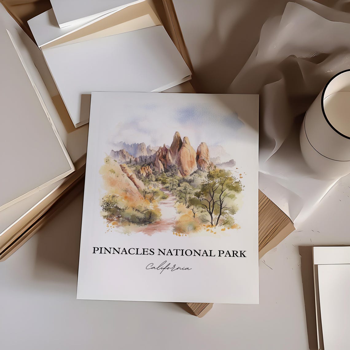 Pinnacles National Park California Rock Spires Watercolor Poster - Image 2
