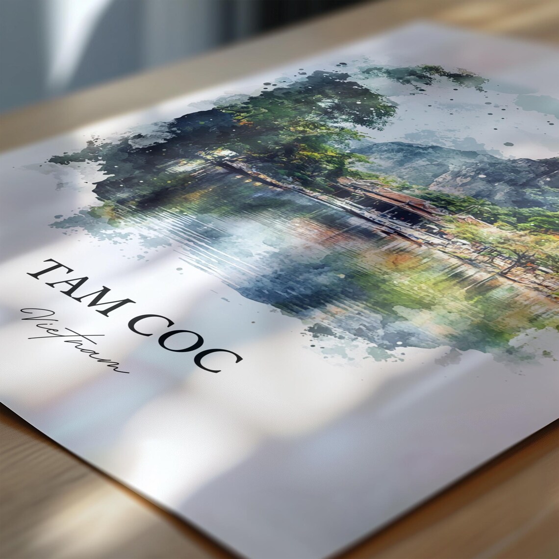 Tam Coc Vietnam Watercolor Karst River Boats Landscape Art Poster - Image 7