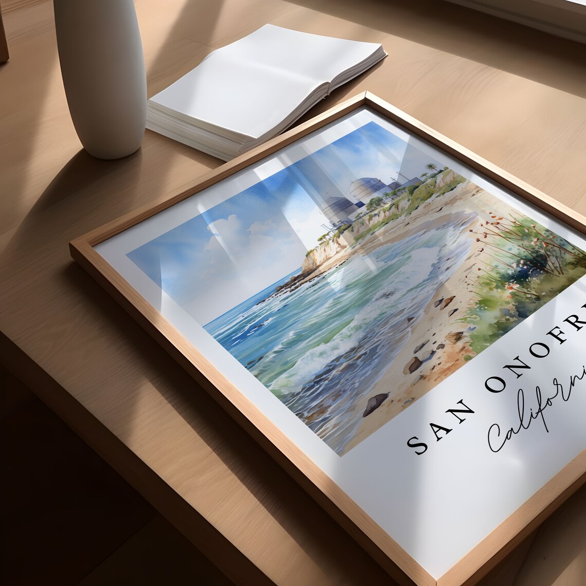San Onofre California Watercolor Surf Beach Waves Scene Poster - Image 5