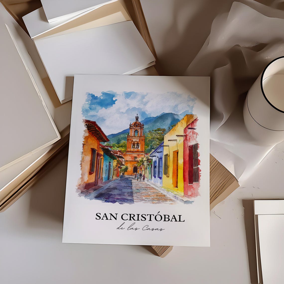 San Cristobal de las Casas Chiapas Mexico Colonial Watercolor Poster - Image 4