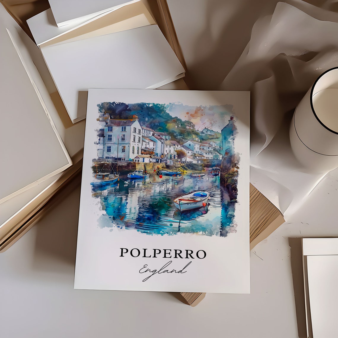Polperro England Watercolor Fishing Village Harbor Travel Poster - Image 6