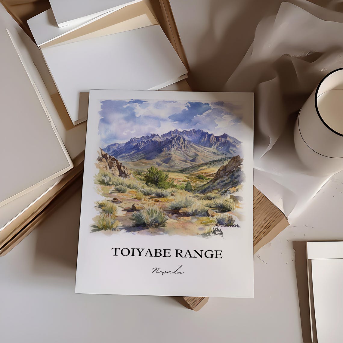 Toiyabe Range Nevada Mountain Watercolor Desert Landscape Poster - Image 4