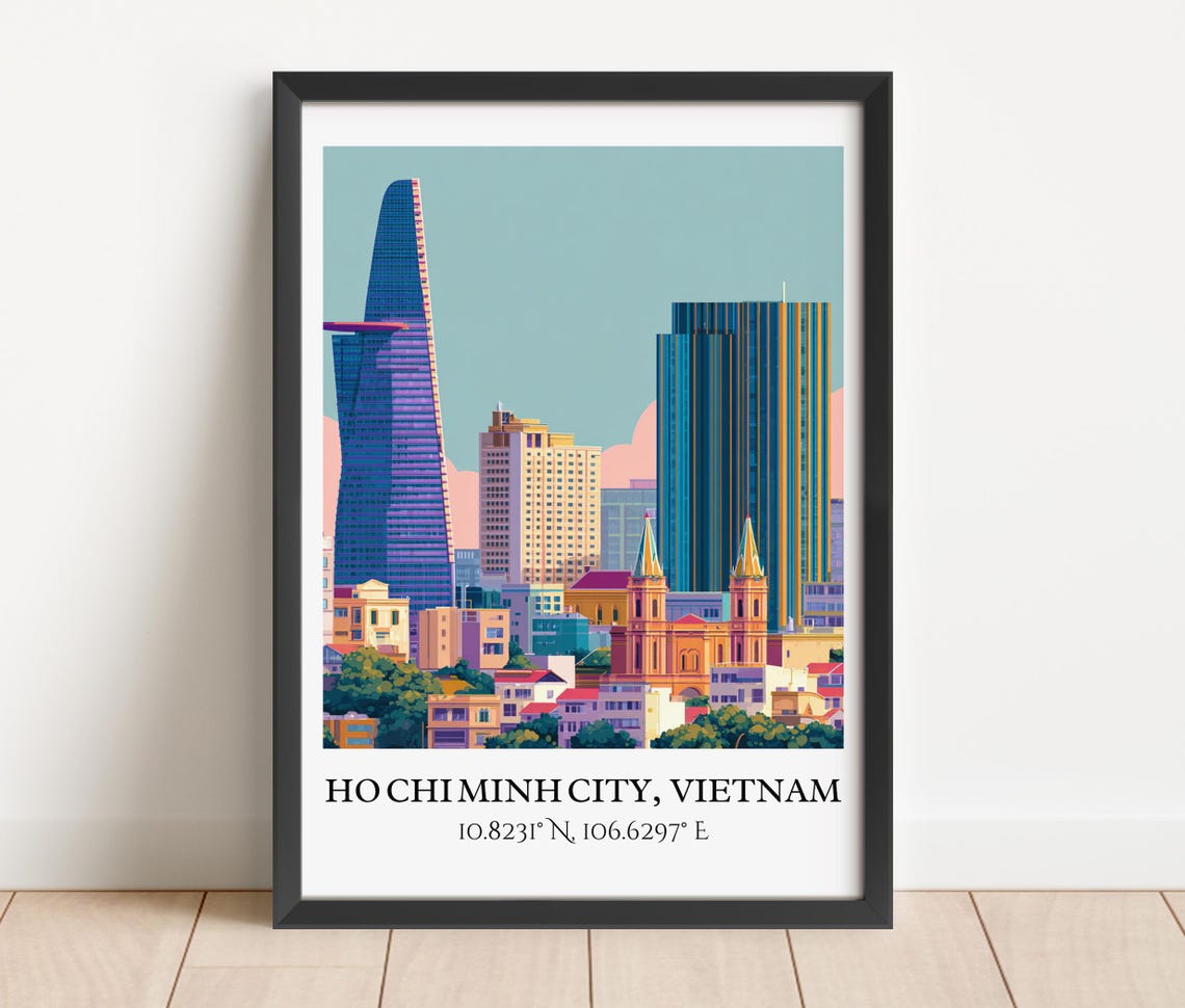 Ho Chi Minh City Vietnam Skyline Cathedral Spires Travel Art Poster - Image 3
