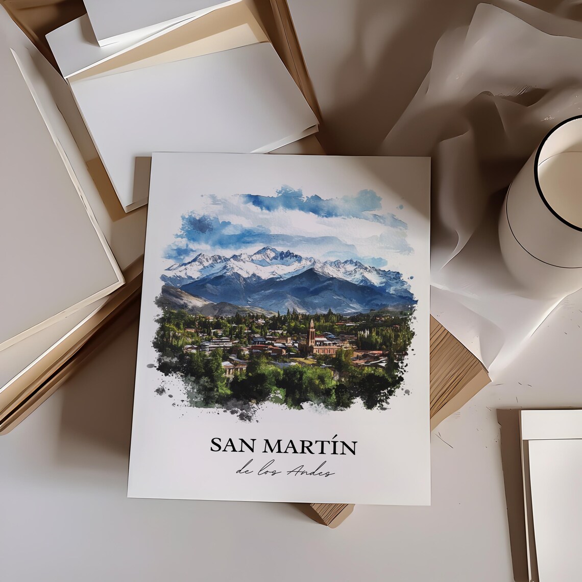 San Martin de los Andes Argentina Watercolor Andean View Poster - Image 2