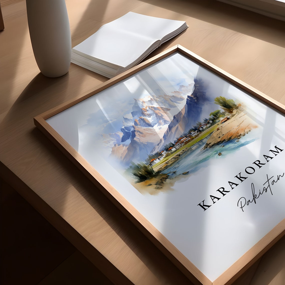 Karakoram Pakistan Watercolor Snow Capped Mountain Peaks Poster - Image 5