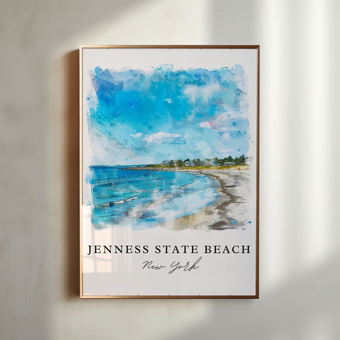 Jenness State Beach New York Shoreline Watercolor Coastal Poster
