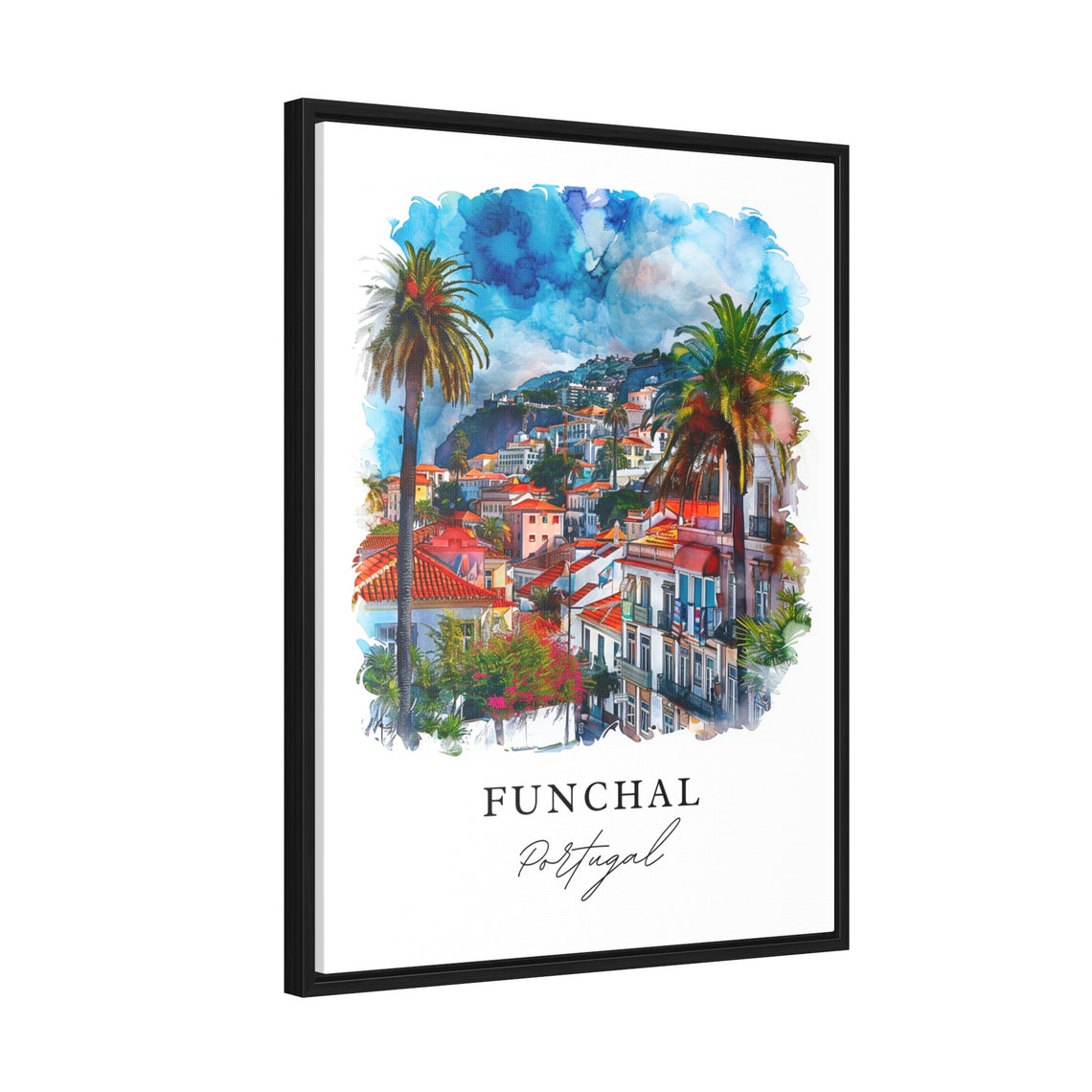 Funchal Portugal Palm Hillside City Watercolor Madeira Travel Poster - Image 2