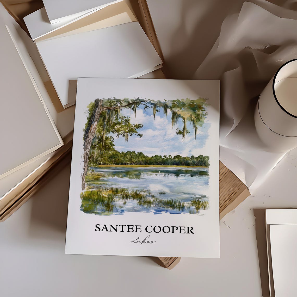 Santee Cooper Lakes Spanish Moss Watercolor Southern Travel Poster - Image 2