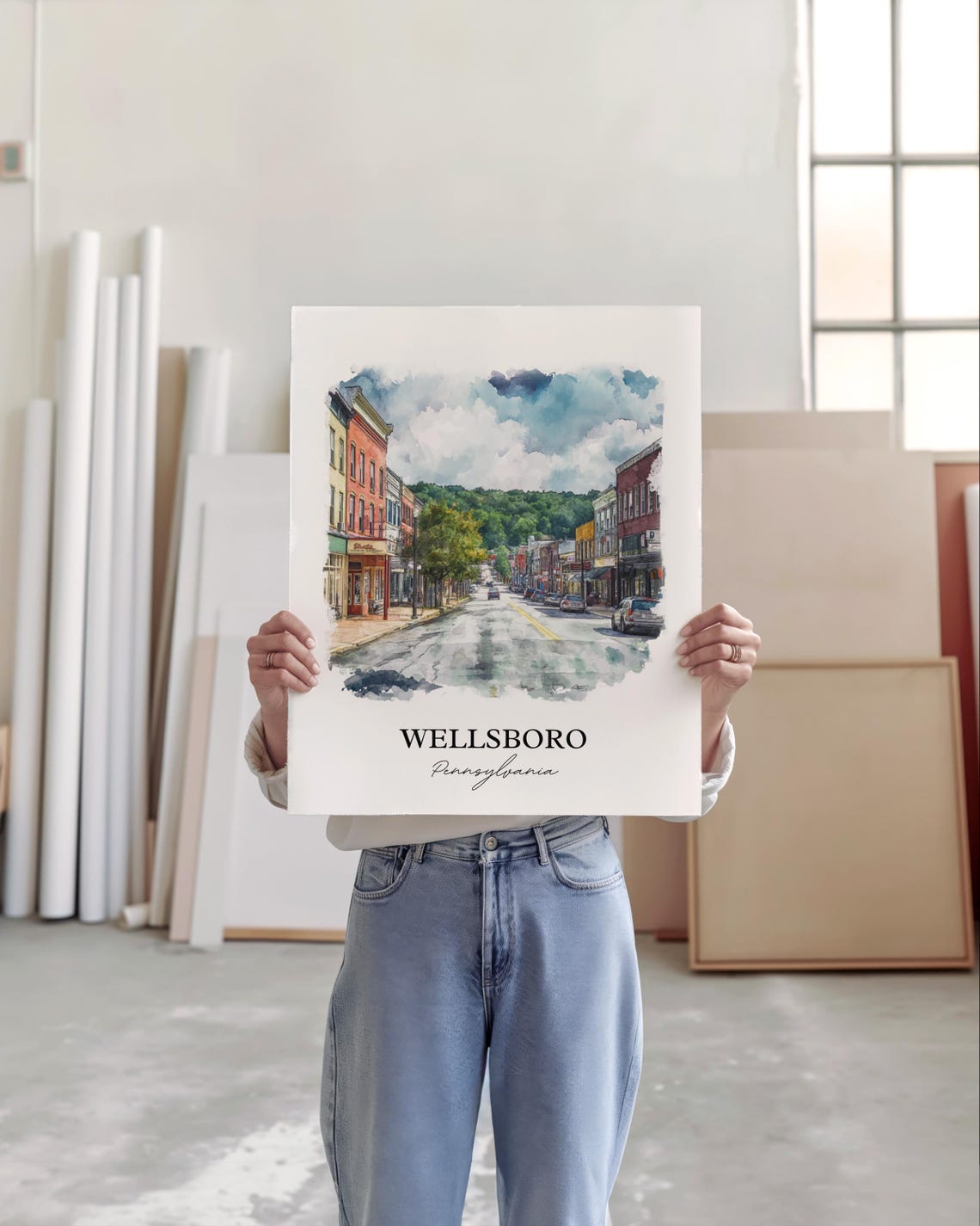 Wellsboro Pennsylvania Main Street Watercolor Travel Gift Poster - Image 4