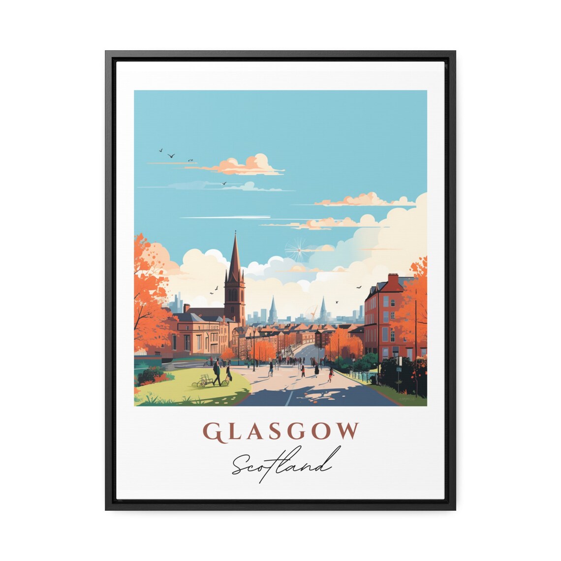 Glasgow Scotland Autumn Street City Skyline Vintage Style Poster - Image 2