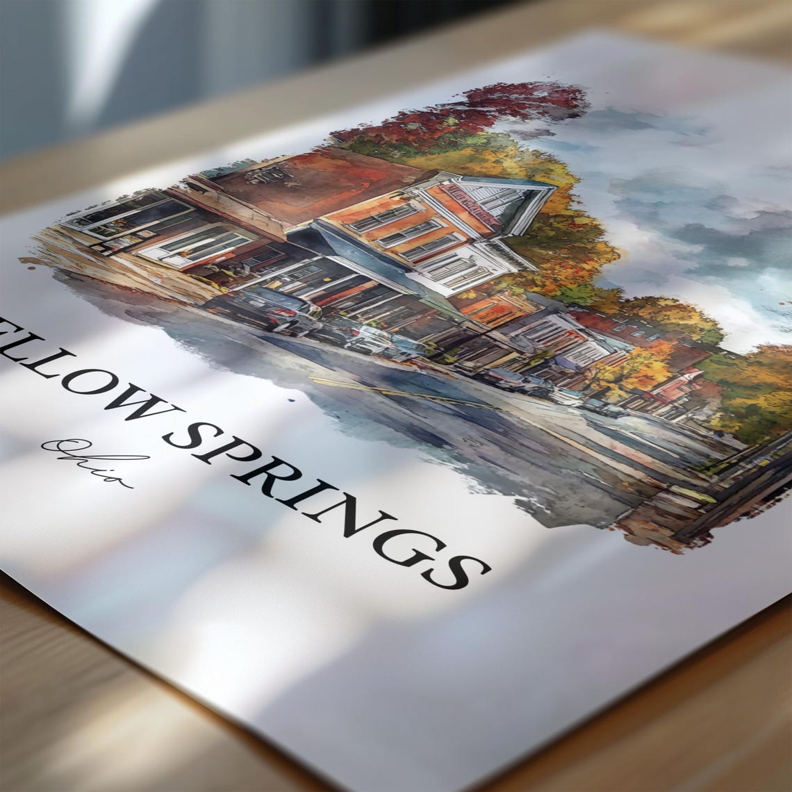 Yellow Springs Ohio Downtown Fall Colors Watercolor Travel Poster - Image 6