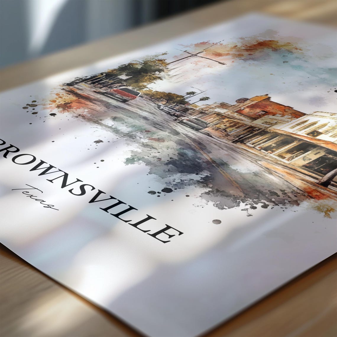 Brownsville Texas Historic Main Street Watercolor Art Poster - Image 6
