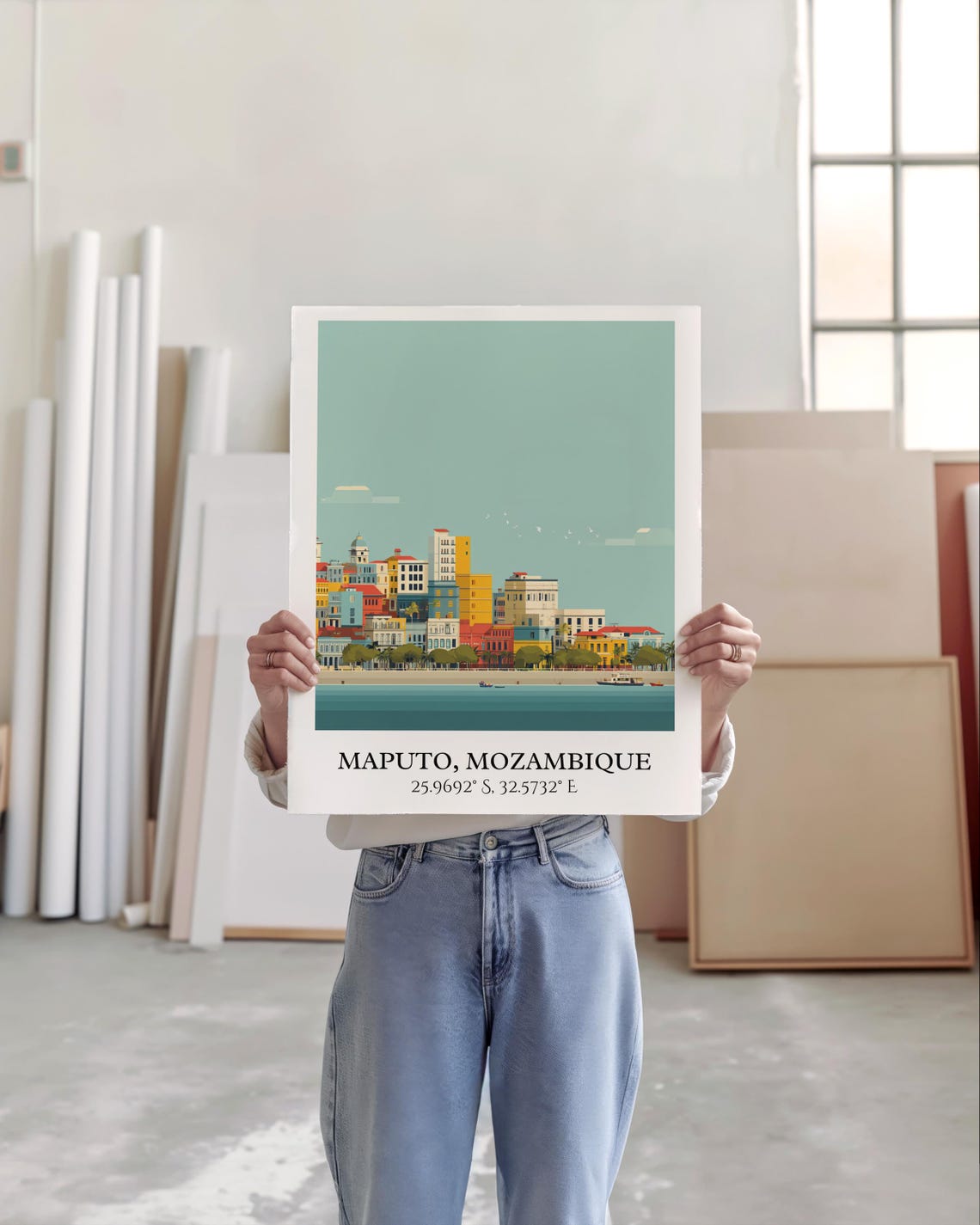 Maputo Mozambique Harbor Seafront Skyline Retro Travel Poster - Image 4