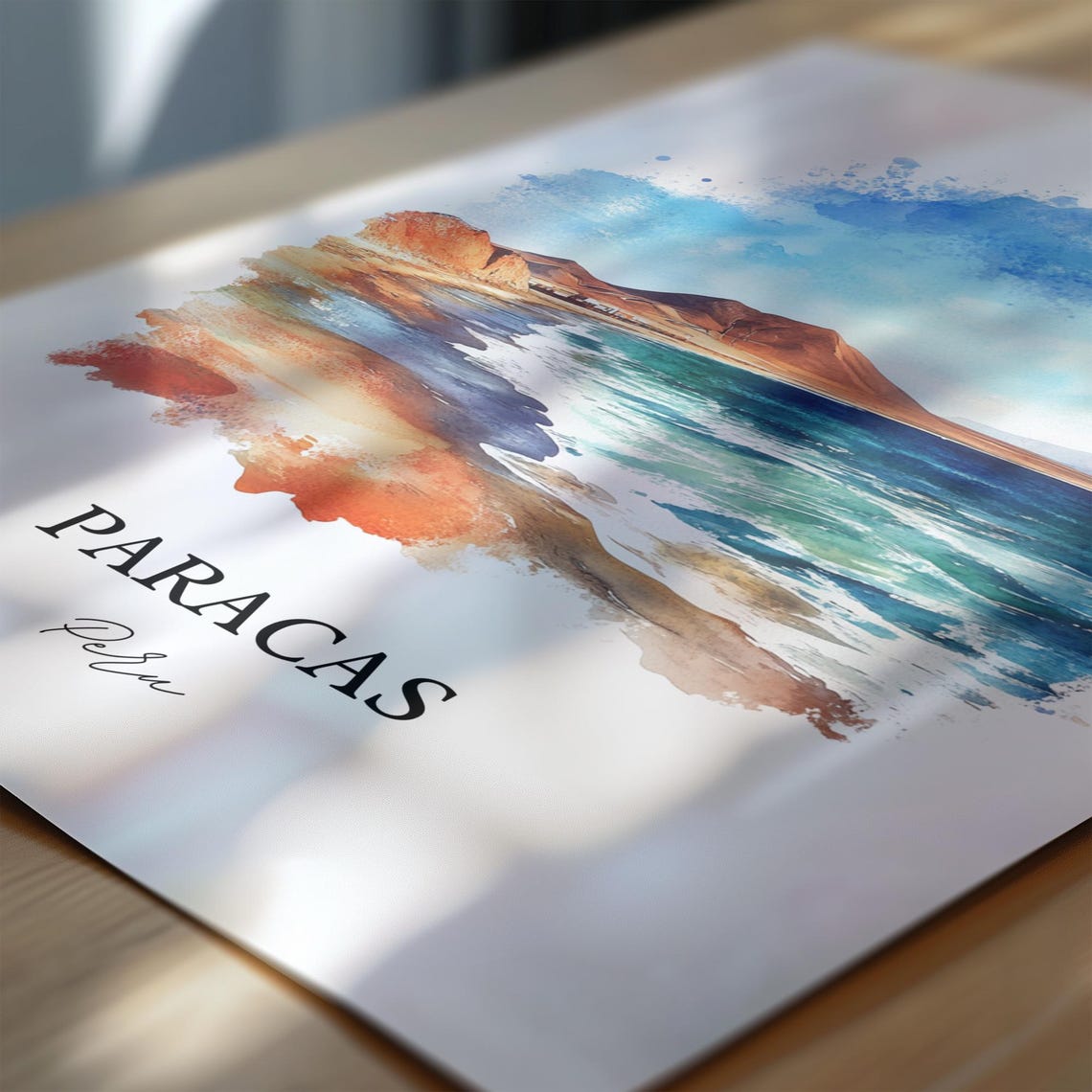 Paracas Peru Desert Beach Ocean Waves Watercolor Travel Poster - Image 6