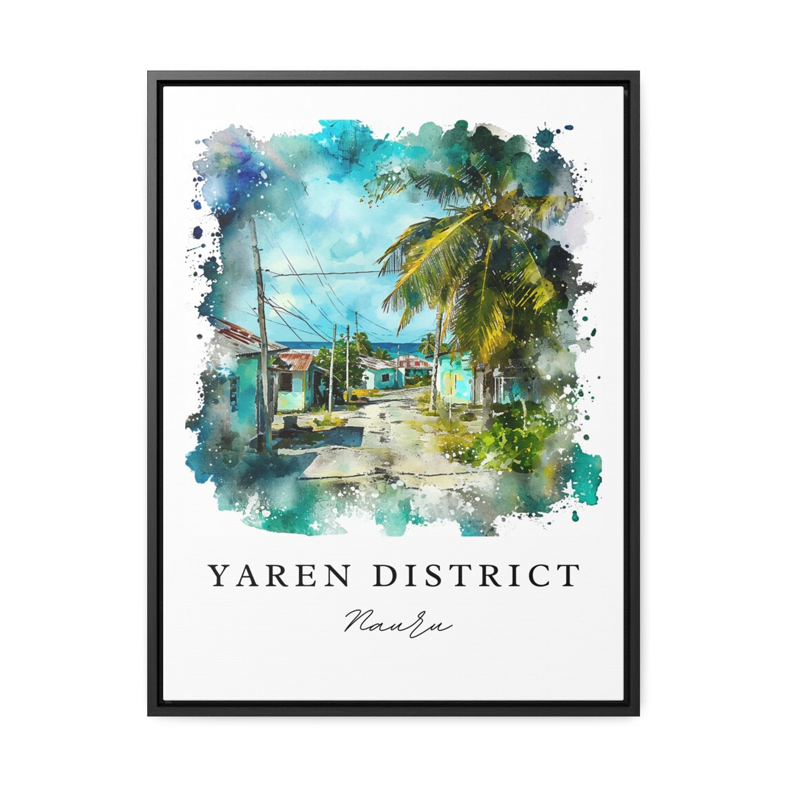 Yaren District Nauru Island Street Palm Trees Watercolor Art Poster - Image 3