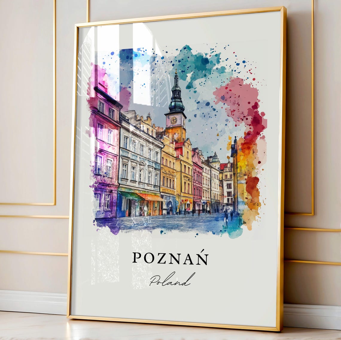 Poznan Poland Colorful Market Square Watercolor Travel Poster - Image 4