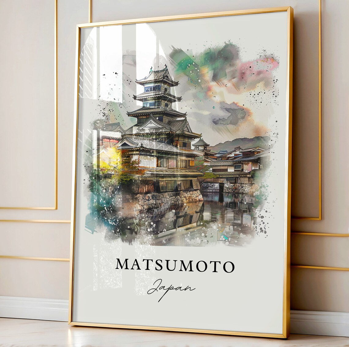 Matsumoto Japan Castle Black Fortress Watercolor Travel Poster - Image 5