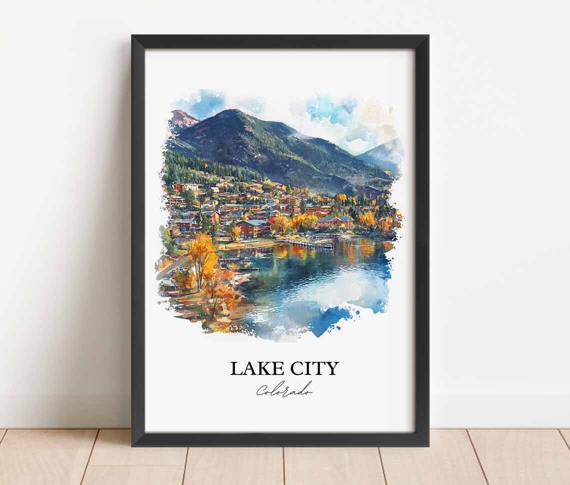 Lake City Colorado Watercolor Fall Lake Town Scene Art Poster - Image 4