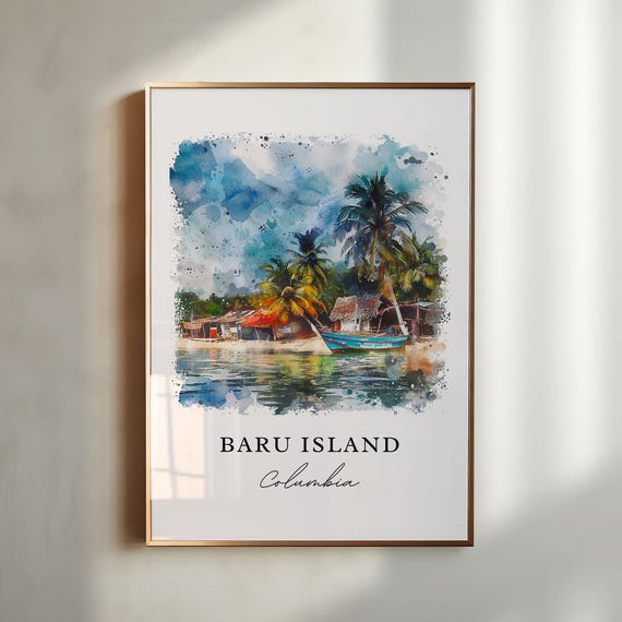 Baru Island Wall Art Colombia Print Isla Bar Watercolor Cartagena Gift Travel Poster Housewarming
