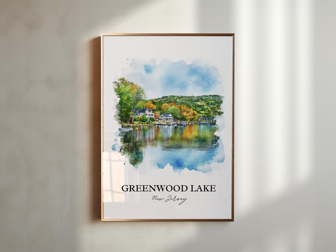 Greenwood Lake New Jersey Lakeside Homes Watercolor Lake Poster - Image 5