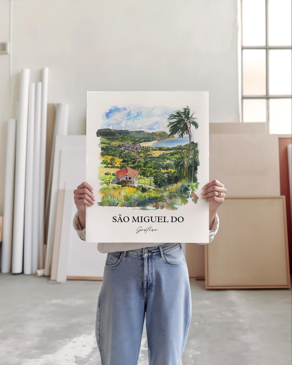 Sao Miguel do Gostoso Brazil Watercolor Coastal Town Travel Poster - Image 3