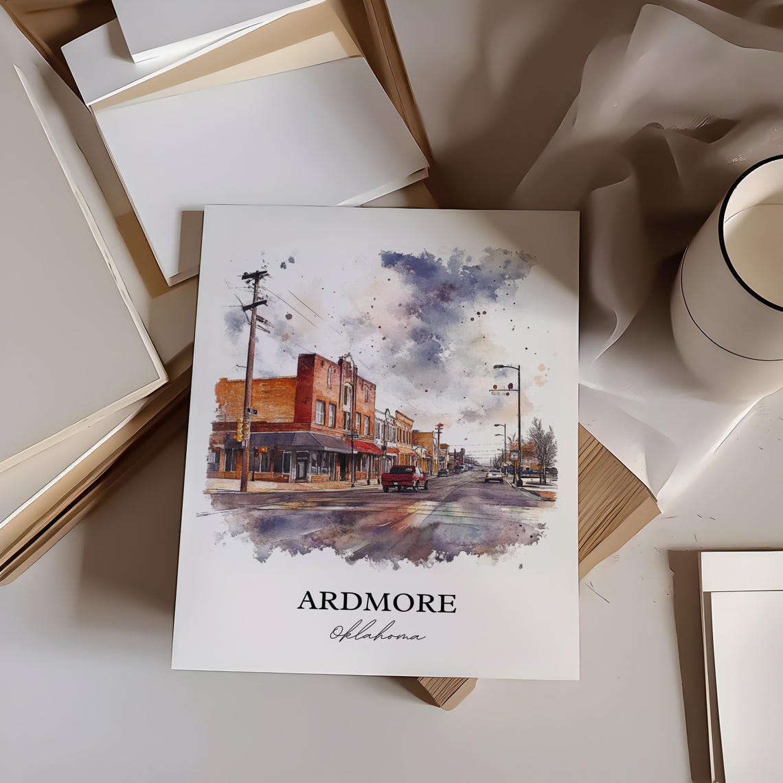 Ardmore Oklahoma Watercolor Historic Brick Main Street Poster - Image 3