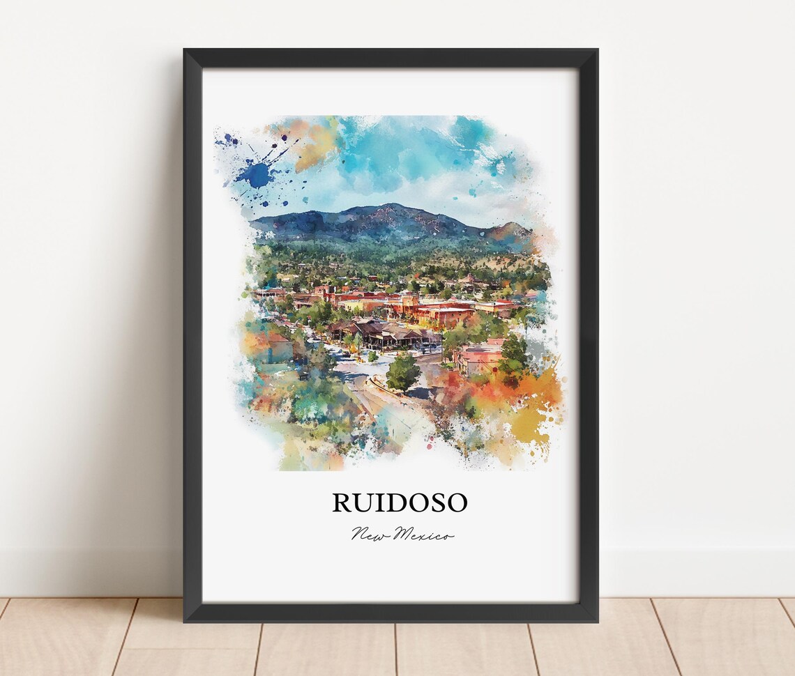 Ruidoso New Mexico Watercolor Mountain Town Valley Scene Poster - Image 4