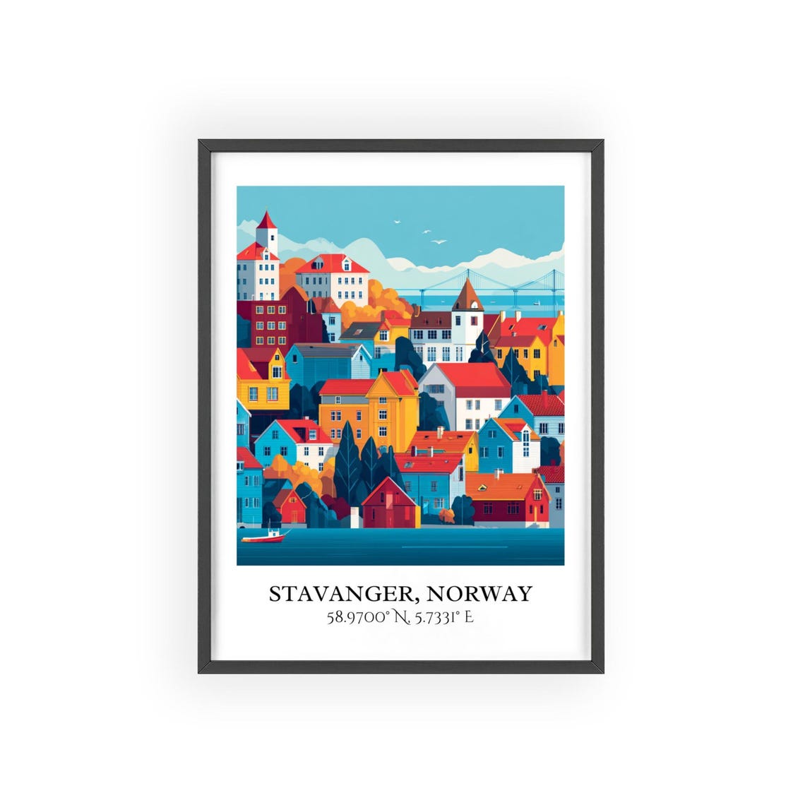 Stavanger Norway Old Town Harbor Colorful Houses Travel Poster - Image 2