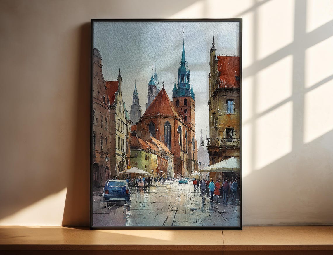 Wroclaw Poland Watercolor Art Travel Print Artwork Skyline Decor Wall
