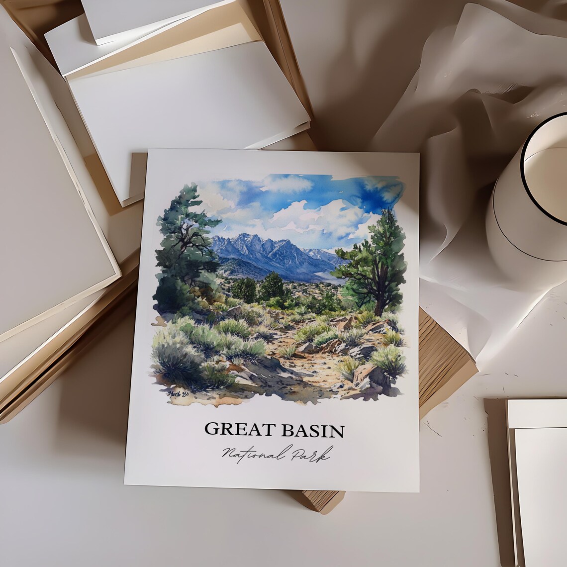 Great Basin National Park Nevada Watercolor Alpine Peak Juniper Scene Poster - Image 3