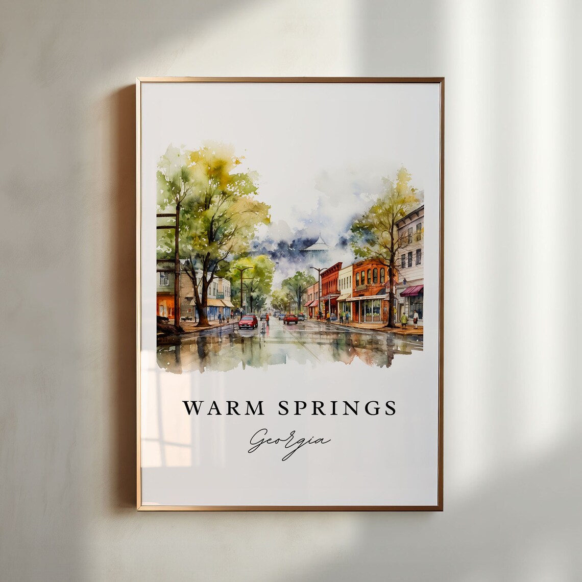 Warm Springs Georgia Watercolor Rainy Main Street Shops Poster