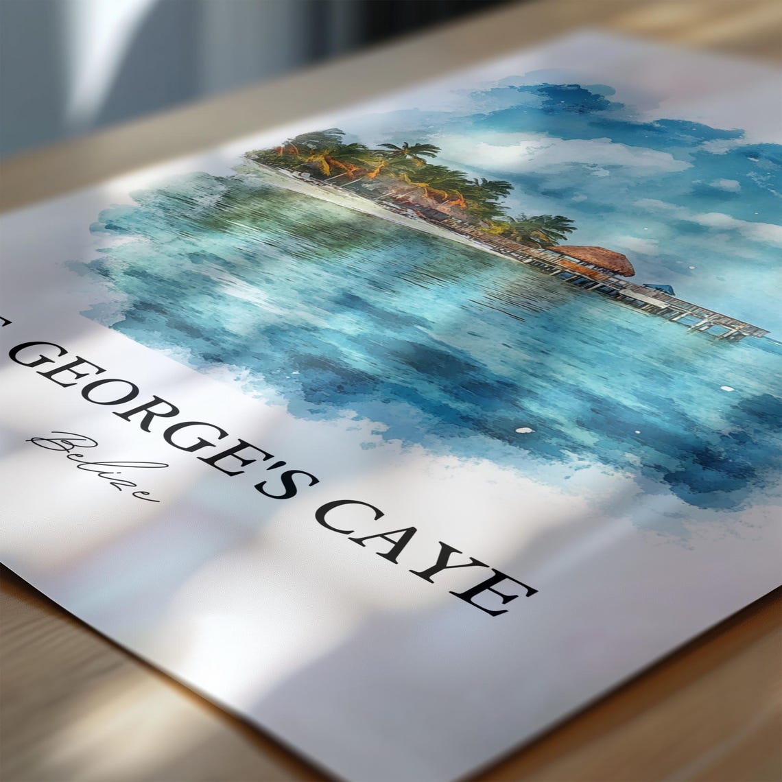 St Georges Caye Belize Beach Watercolor Tropical Ocean Scene Poster - Image 6