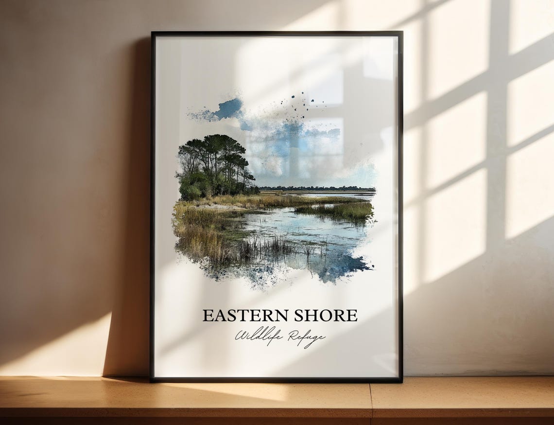Eastern Shore Wildlife Refuge Marsh Wetland Watercolor Poster