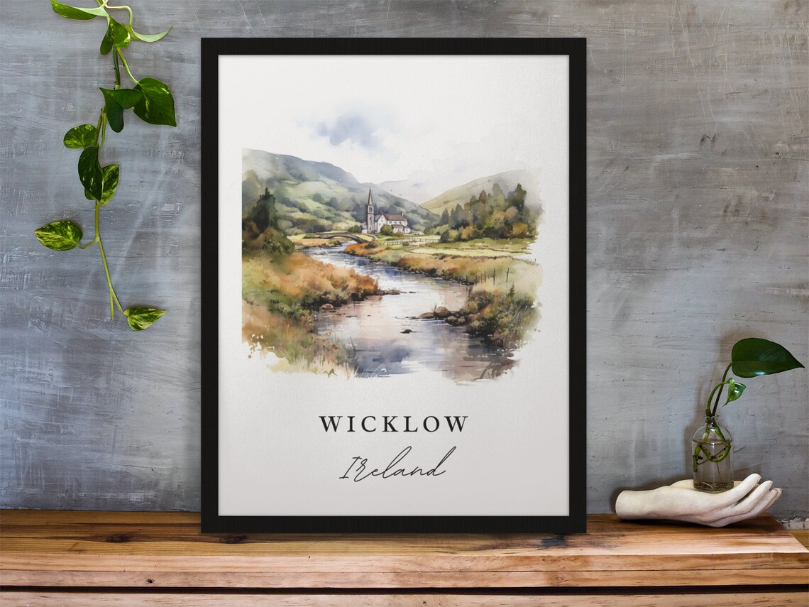 Wicklow Ireland River Valley Church Watercolor Travel Poster